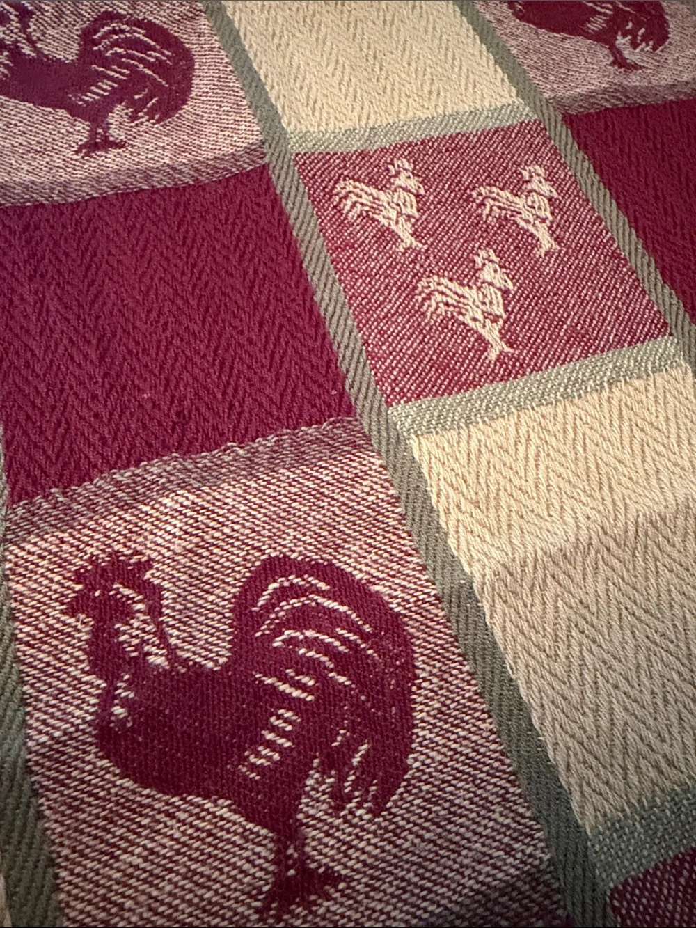 Set of 5 Rooster Chicken Jacquard Table Cloth Napkins Farmhouse Country Kitchen